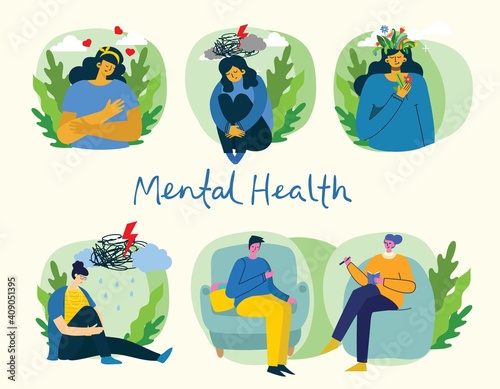 Mental health illustration concept. Psychology visual interpretation of mental health.