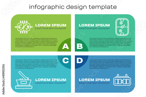 Set line Ice hockey cup champion, Hockey table, Hockey mechanical scoreboard and Air hockey table. Business infographic template. Vector.