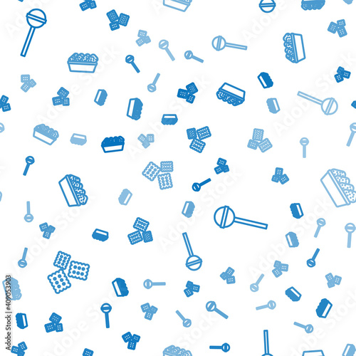 Set line Cracker biscuit, Lollipop and Chicken nuggets in box on seamless pattern. Vector.