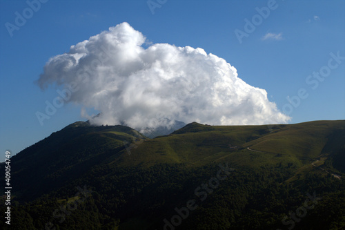 clouds over the mountain,nature, blue,sky, landscape,view, hill, green,day,