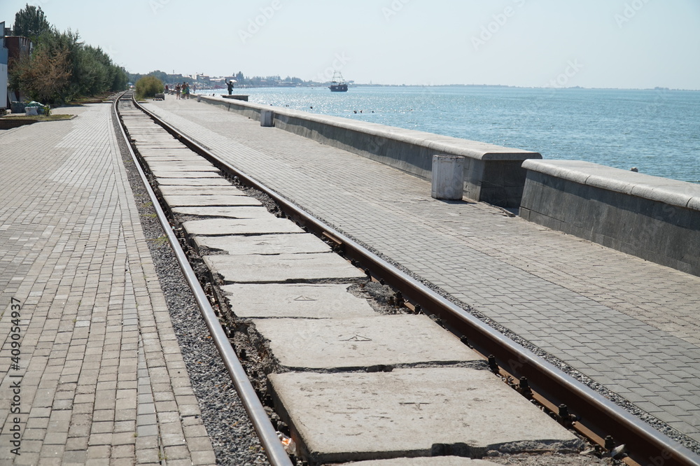 The railway, which is laid along the embankment 