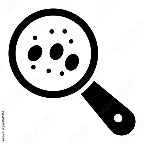 Search germs icon, microorganism under magnifying glass