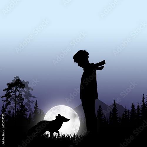 Photo First meeting of the little prince and the fox silhouette art