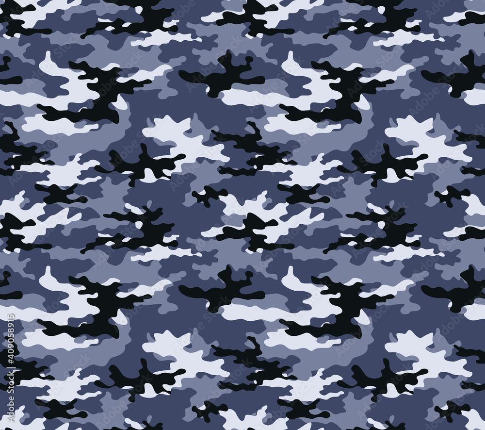 Fototapeta premium Blue camouflage pattern vector seamless military background. Fashionable print. Ornament