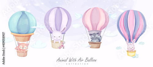 Baby Animal And Air Balloon Clipart Set