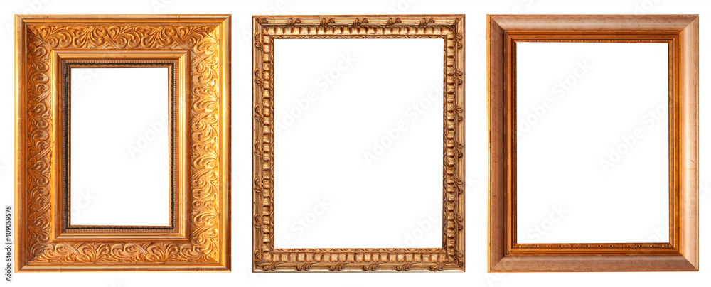 Set of gilded antique picture frames isolated on white background. Set of gilded antique picture frames isolated on white background.