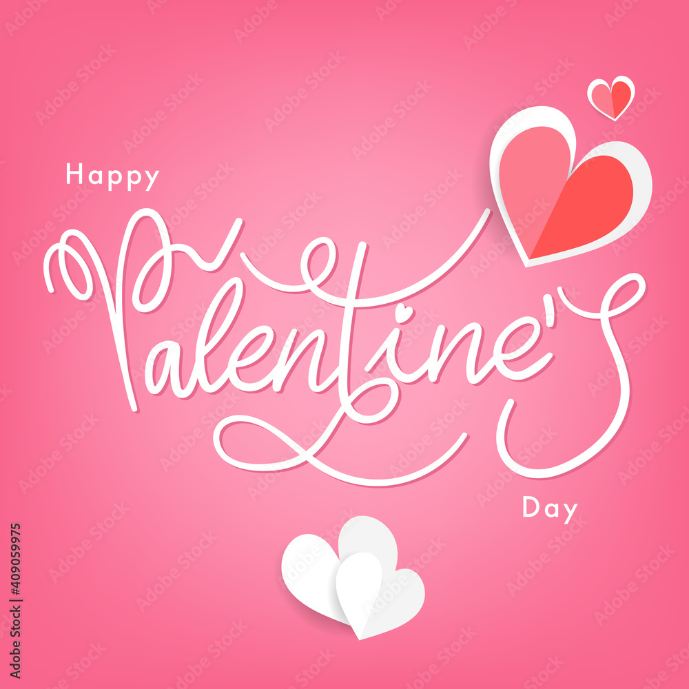 Happy Valentines Day typography  with handwritten calligraphy on Pink background. Vector Illustration EPS 10