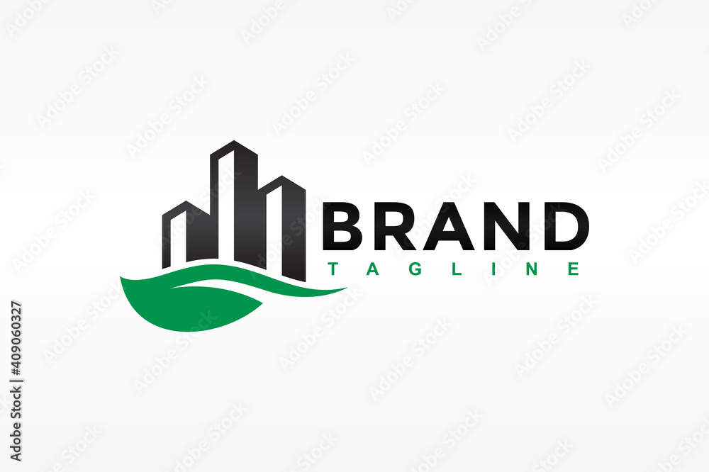 city building leaves green logo city building leaves green logo