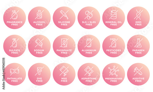 Natural, organic, eco, bio product badges, no additives