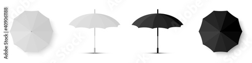 Umbrella White and Black color. Render Blank Umbrella icons, isolated. Vector illustration