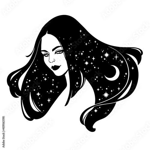 portrait of a fairy girl with long magic hair