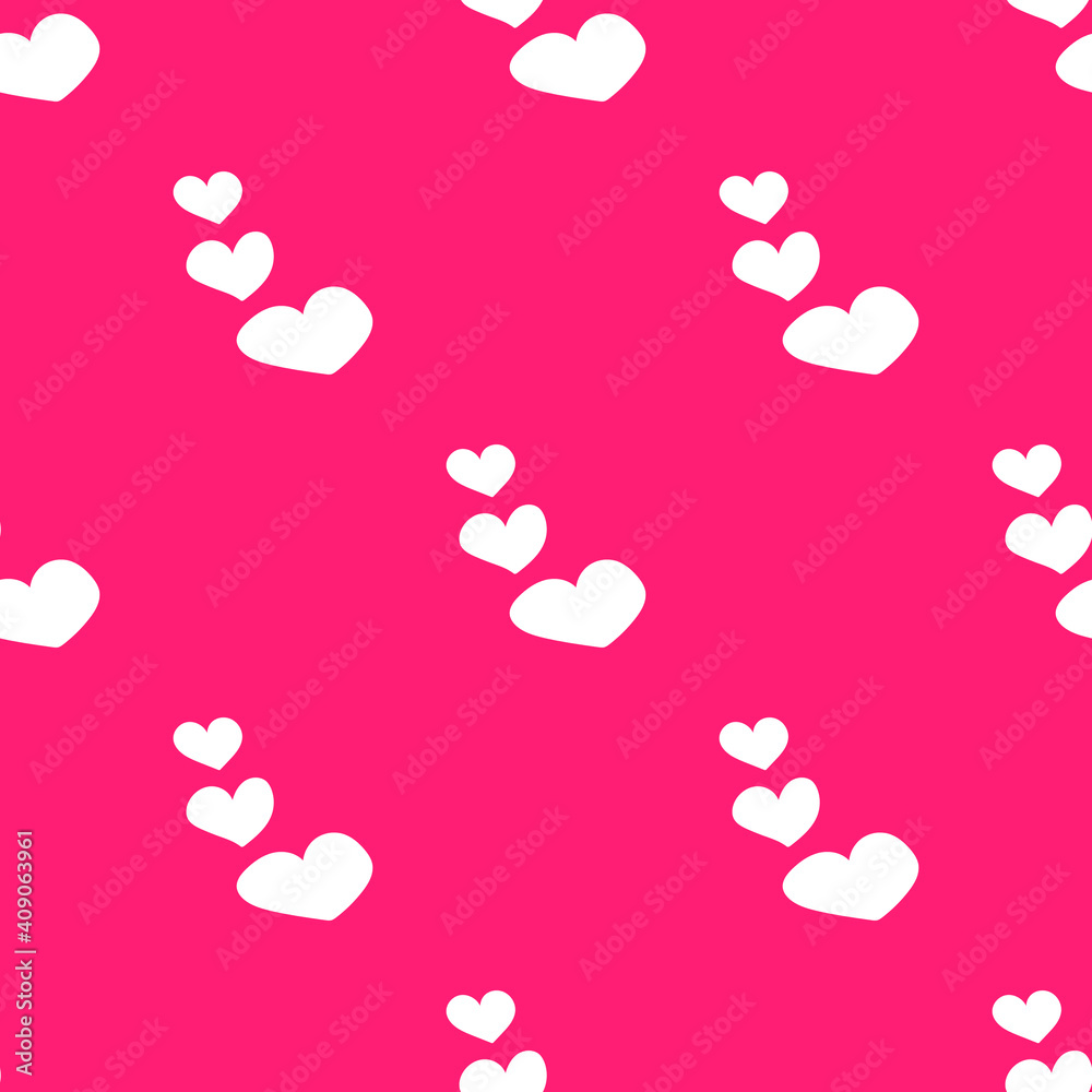 Vector seamless pattern with white hearts on a pink background. Cute texture for Valentine's Day, wedding, romantic date. Great print for women's blouses, bed linen, children's clothing.