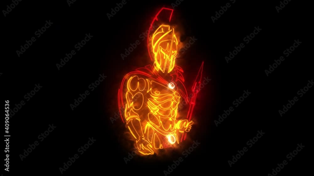 Neon Spartan Warrior with Spear Animated Logo Loopable
