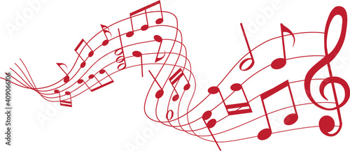 vector sheet music - red musical notes melody on white background	