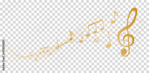 vector sheet music - gold musical notes melody on transparent background	