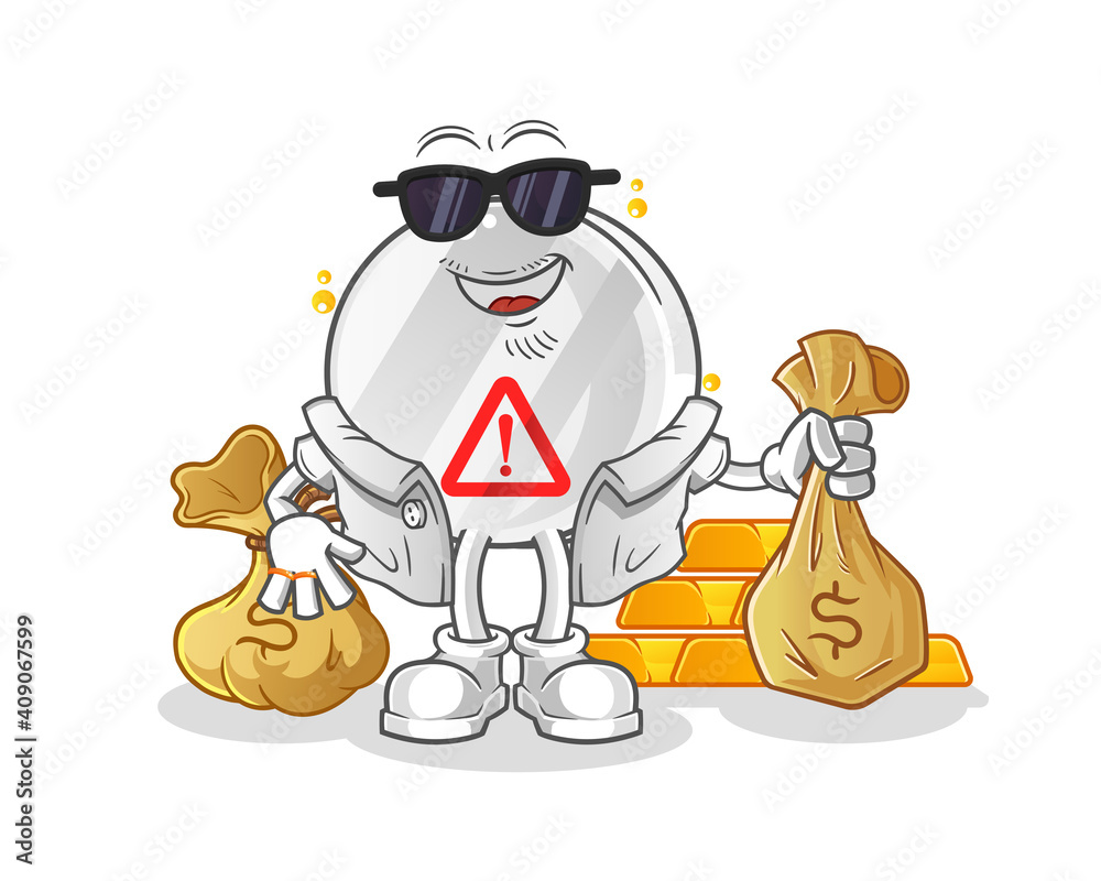 warning sign rich character. cartoon mascot vector warning sign rich character. cartoon mascot vector