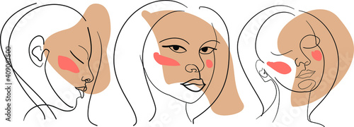 Woman lineart bandle. Women drown with one line and with leaves. Ethnical and abstract style.