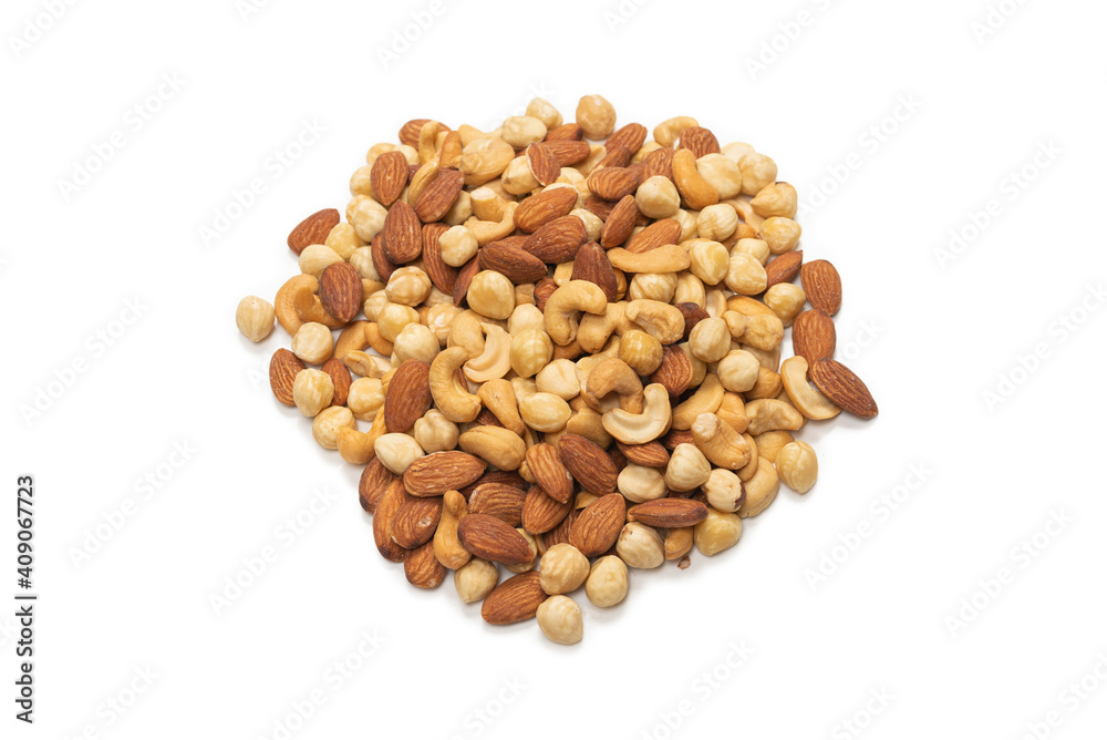 Mix of nuts isolated on white background. Top view. Mix of nuts isolated on white background. Top view.