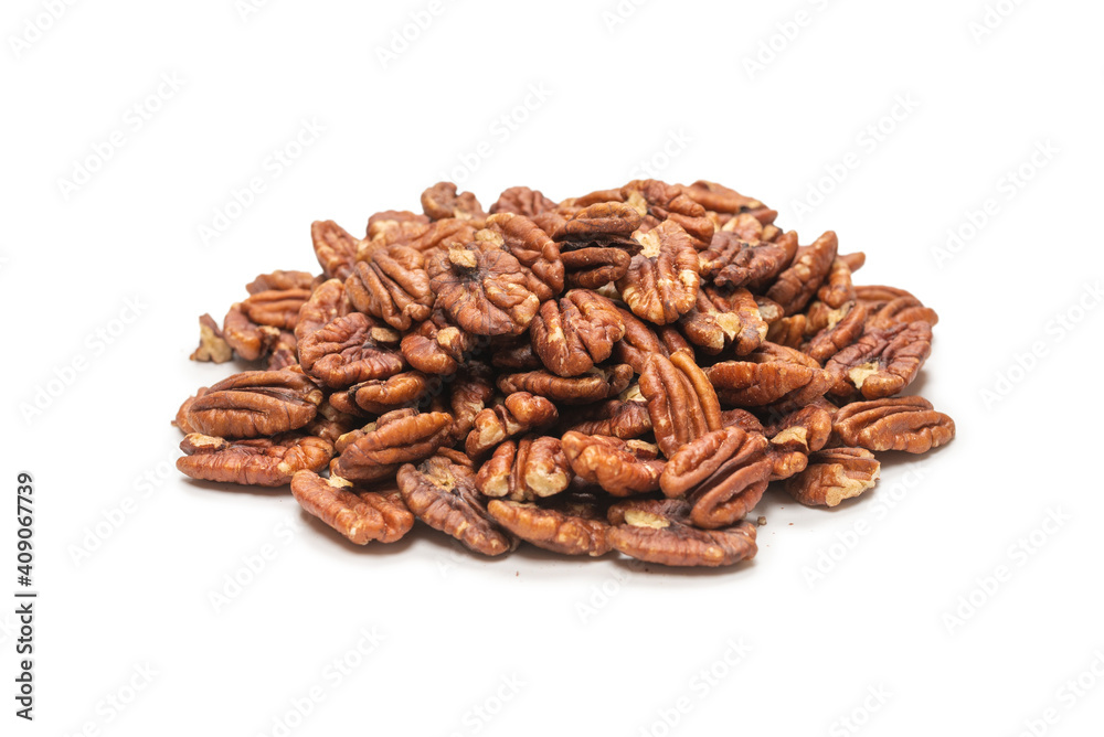 Pecan-nut isolated on white background. Top view. Pecan-nut isolated on white background. Top view.