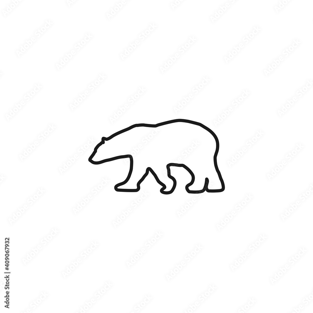 Black silhouette of polar bear. vector flat icon isolated on white