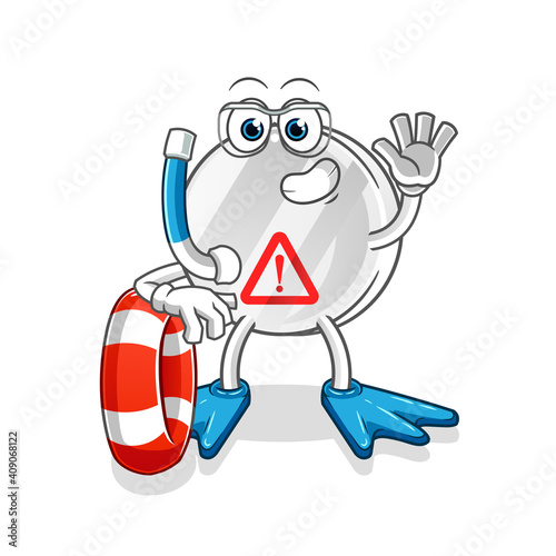 warning sign swimmer with buoy mascot. cartoon vector © dataimasu