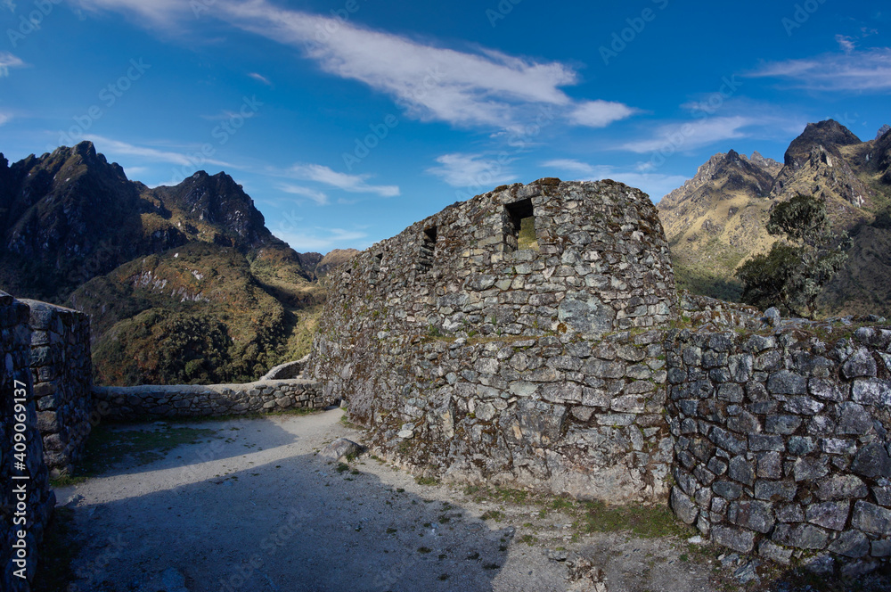 Inca ruins high in the Andes mountains of Peru
