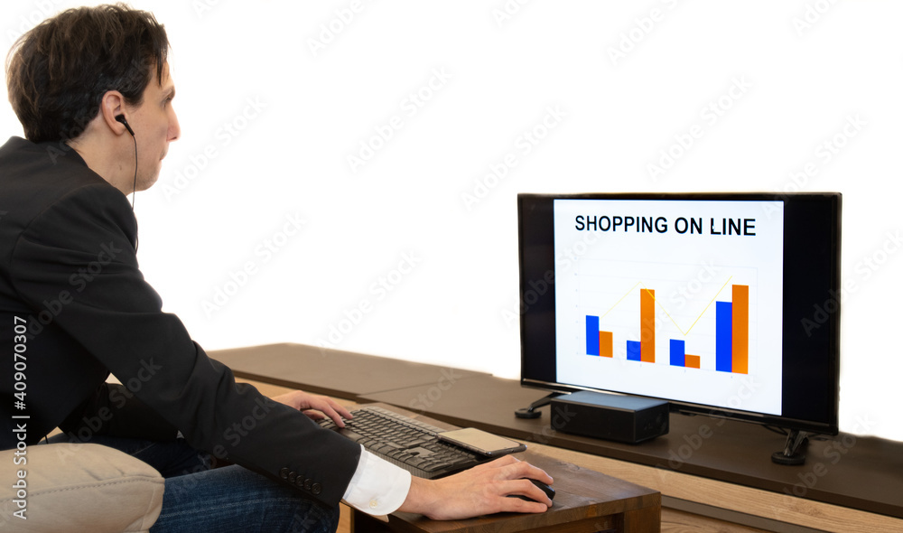 business man analyzes shopping on line in remote working business man analyzes shopping on line in remote working