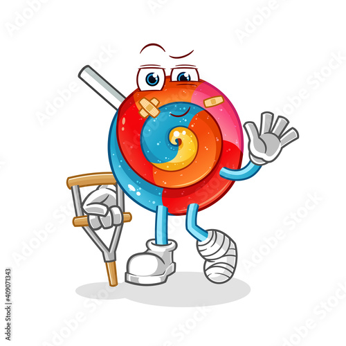 lollipop sick with limping stick character. cartoon mascot vector