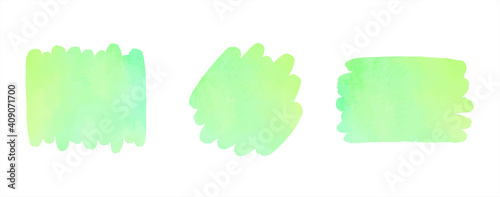 Watercolor vector brush strokes set. Neon green, yellow text frames, spring artistic backgrounds, banners. Rectangle, rounded smear shapes. Watercolour paint stains eco, vegan graphic design elements.