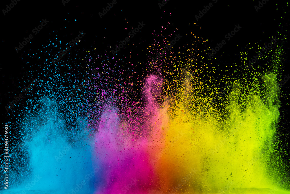 Colored powder isolated on black background. Abstract background. - obrazy, fototapety, plakaty 