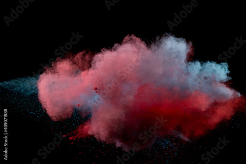 Colored powder isolated on black background. Abstract background.