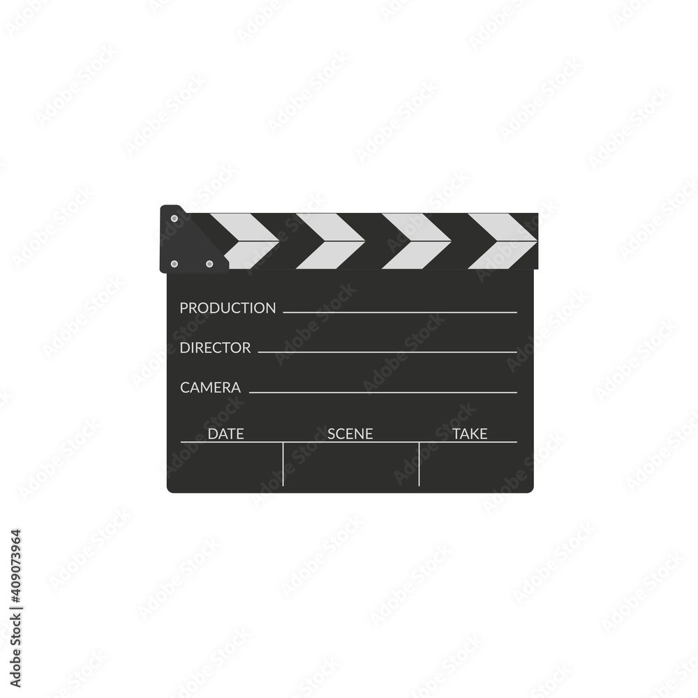 Obraz premium Clapper board icon in flat style. Movie, cinema, film symbol concept. Director clapboard. Filmmaking device.