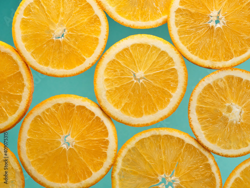 Closeup slice of orange fruit background pattern background