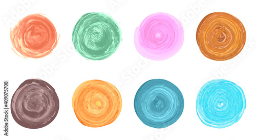 Watercolor story highlight cover icons. Set of colorful watercolor hand drawn round shapes, watercolor spots. Artistic circle elements isolated on white background.