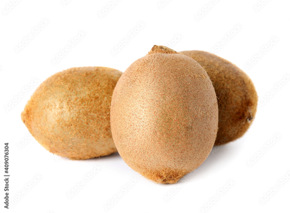 Whole fresh ripe kiwis on white background Whole fresh ripe kiwis on white background