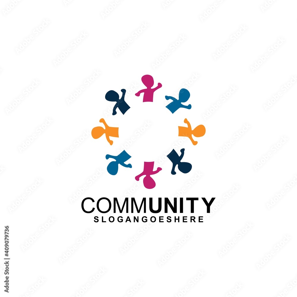 Community logo icon design with colorful people in a circular shape. Symbol of teamwork, solidarity human concept vector illustration, company branding, discussion forum, social network, team Community logo icon design with colorful people in a circular shape. Symbol of teamwork, solidarity human concept vector illustration, company branding, discussion forum, social network, team