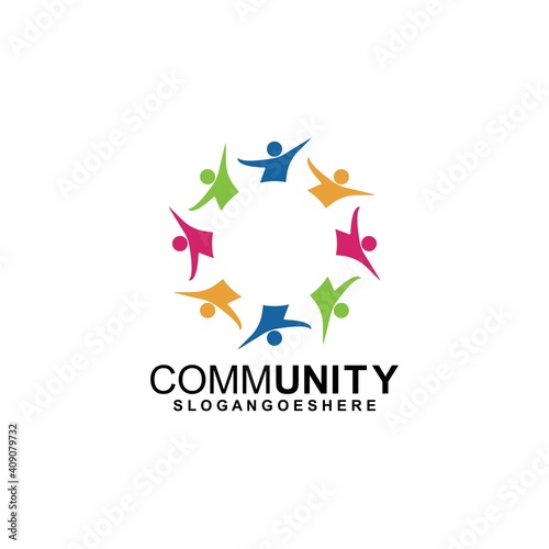 Community logo icon design with colorful people in a circular shape. Symbol of teamwork, solidarity human concept vector illustration, company branding, discussion forum, social network, team