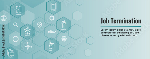 Job Loss, Downsizing, Getting Fired, Unemployment due to Covid 19 or Coronavirus Icon Set Web Header Banner