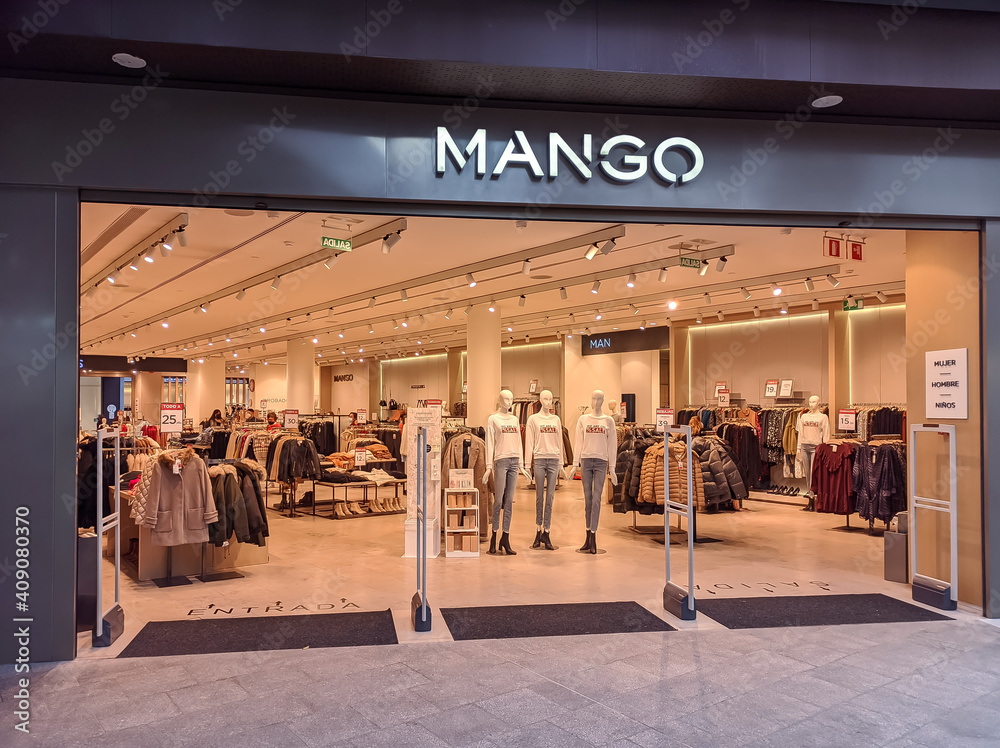 Huelva, Spain - January 27, 2021: A Mango Store in Holea Shopping center.  It's a Spanish multinational