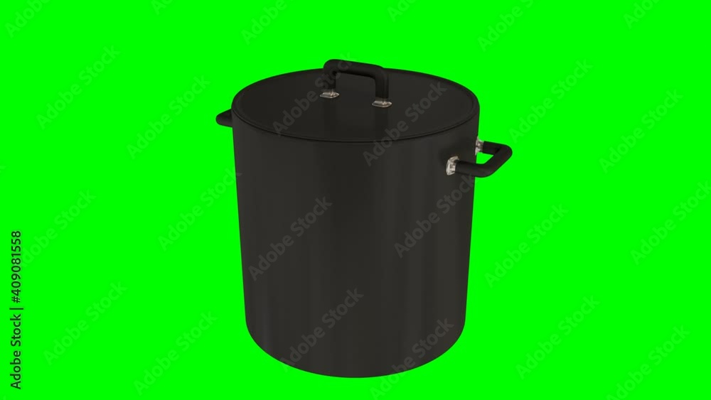 Animated spinning large non stick stock pot with lid. Green background and loop able. Animated spinning large non stick stock pot with lid. Green background and loop able.