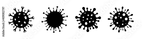 Coronavirus icon set. Different black virus signs. Vector icons isolated on white
