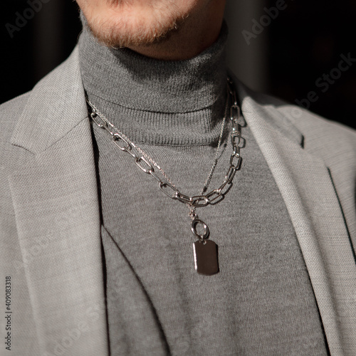 Men's jewelry silver necklace chain with lock fashion trend