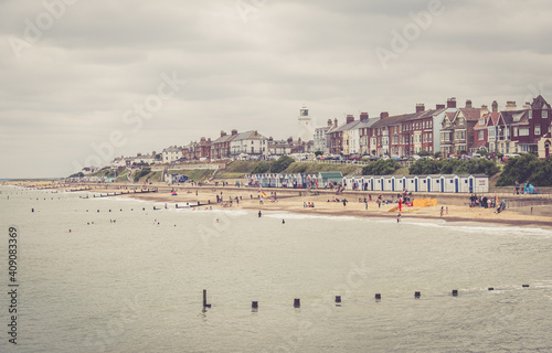 People enjoying the beach on the seafront at Southwold, Suffolk © Peter Greenway