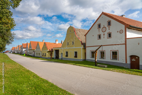 Historical houses at Holasovice Historal Village Reservation. They represent rural baroque style, UNESCO, Holasovice, South Bohemian Region, Czech Republic photo