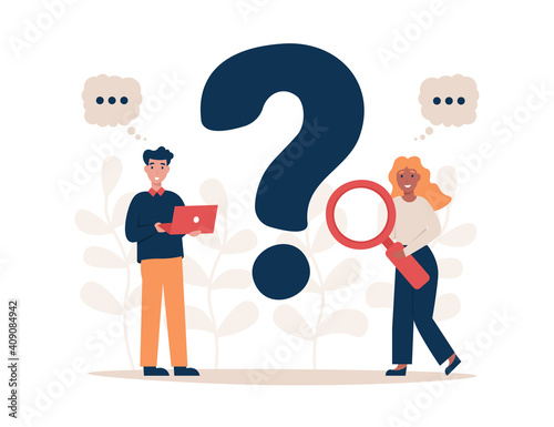 FAQ and Q A flat vector illustration concept. People has a question. Flat vector modern illustration for landing page, template, web, app, poster, banner.