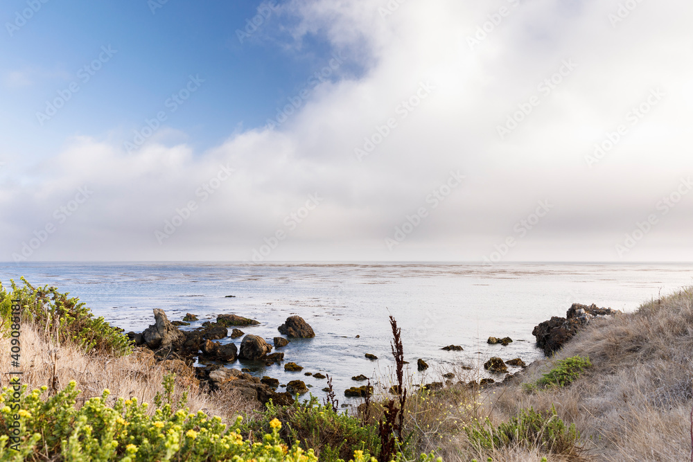 Pacific Ocean on the California coast with clouds