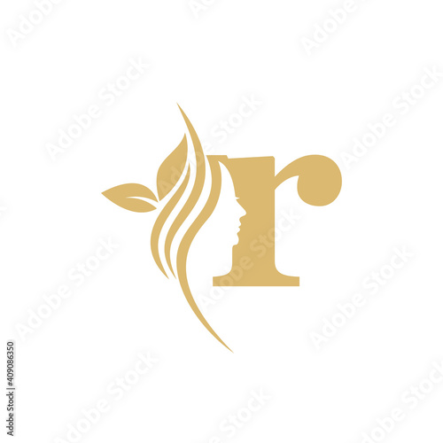 r small letter Vector abstract logo, branding design templates in trendy linear minimal style, emblem for beauty studio and cosmetics, spa, beautiful woman's face, badge for makeup artist, fashion