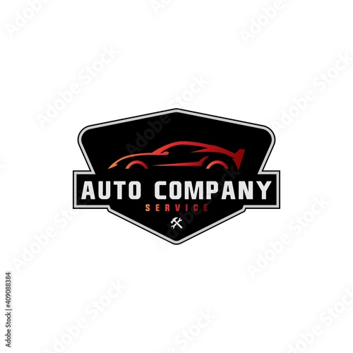 sport car badge - automobile logo design for dealer, detailing shop, service station, showroom or corporate identity vector illustration
