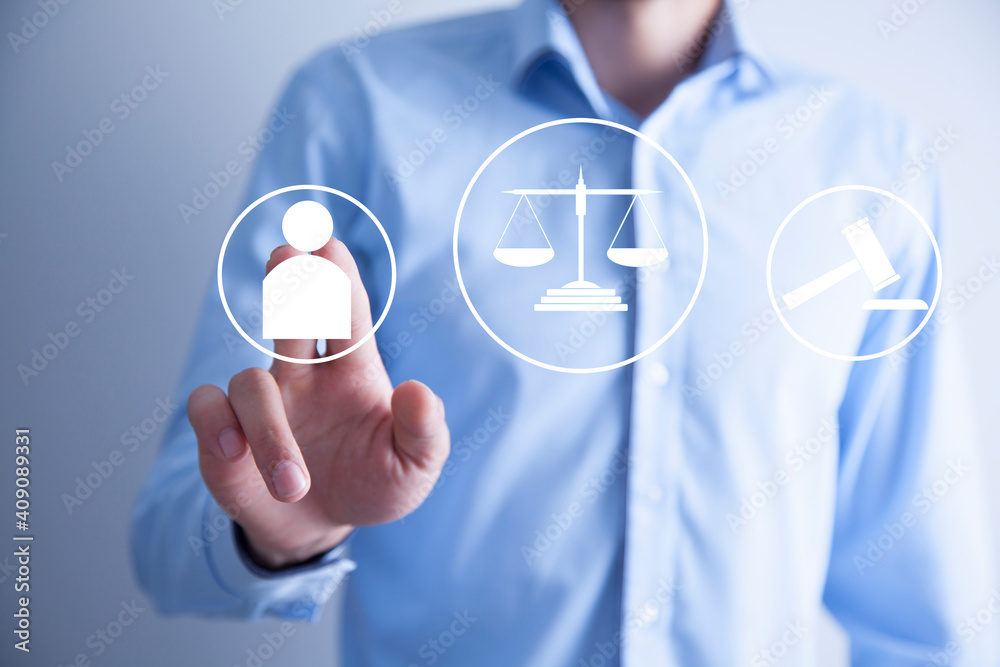 Lawyer touching a justice concept