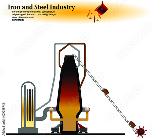 Iron and steel Industry. Mechanical equipment of metallurgical plants: blast furnace.Vector illustration.